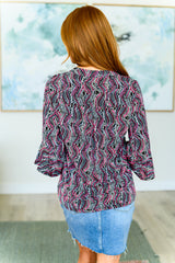 Blusa con mangas acampanadas Lizzy en cuerda negra y rosa