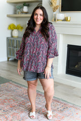 Blusa con mangas acampanadas Lizzy en cuerda negra y rosa