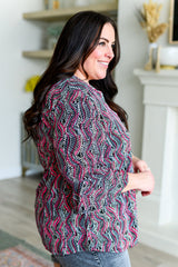 Blusa con mangas acampanadas Lizzy en cuerda negra y rosa