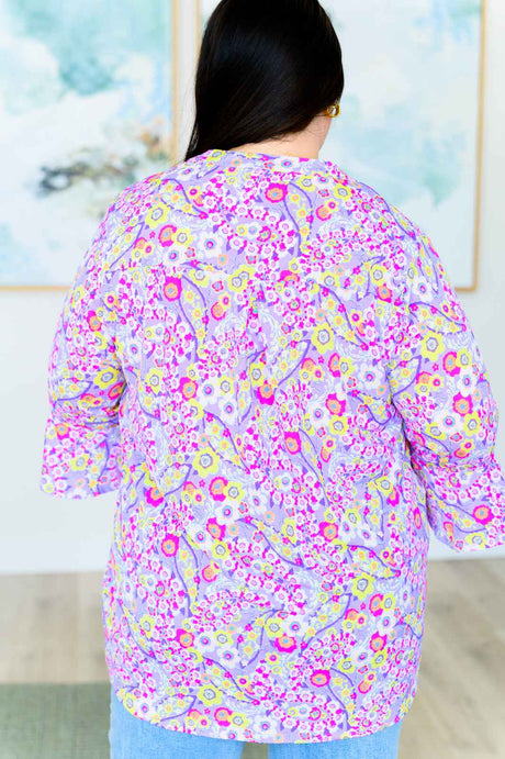 Lizzy Bell Sleeve Top in Lavender Retro Ditsy Floral - Liarian Unlimited Boutique