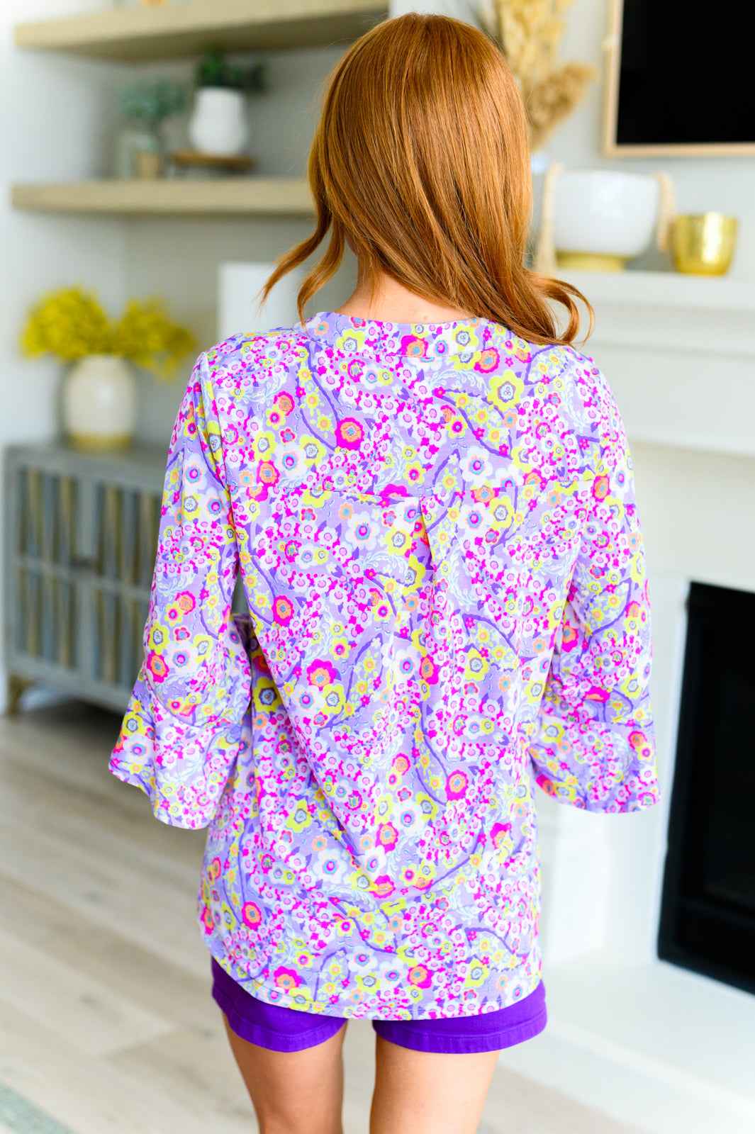 Lizzy Bell Sleeve Top in Lavender Retro Ditsy Floral - Liarian Unlimited Boutique