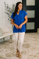 Lizzy Bloom Split Neck Blouse in Royal Blue