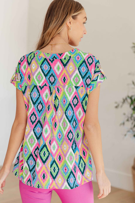 Lizzy Cap Sleeve Top in Lavender Ikat - Liarian Unlimited Boutique