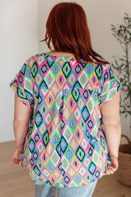 Lizzy Cap Sleeve Top in Lavender Ikat - Liarian Unlimited Boutique