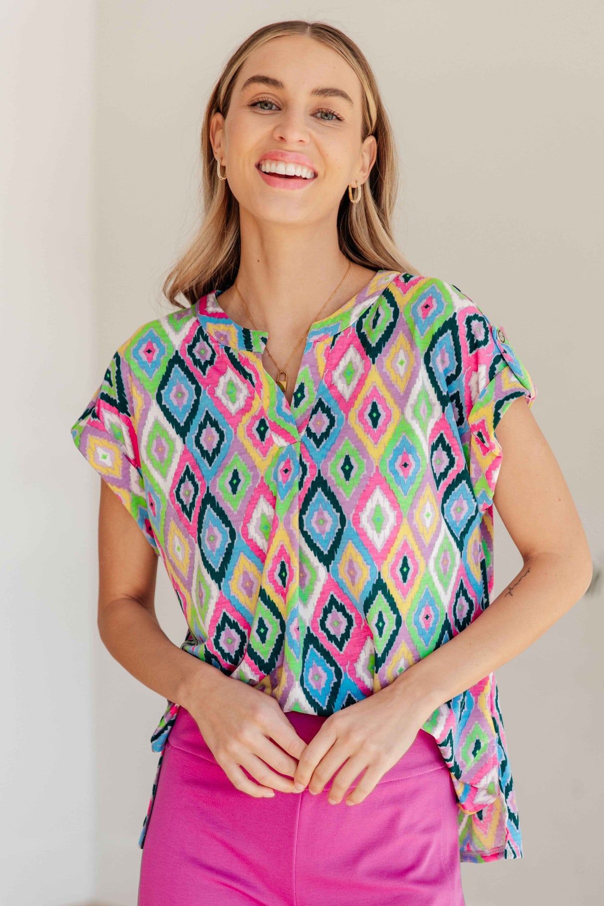 Lizzy Cap Sleeve Top in Lavender Ikat - Liarian Unlimited Boutique