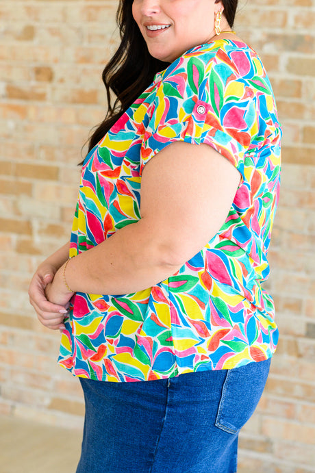 Lizzy Cap Sleeve Top in Emerald and Teal Mod Floral - Liarian Unlimited Boutique