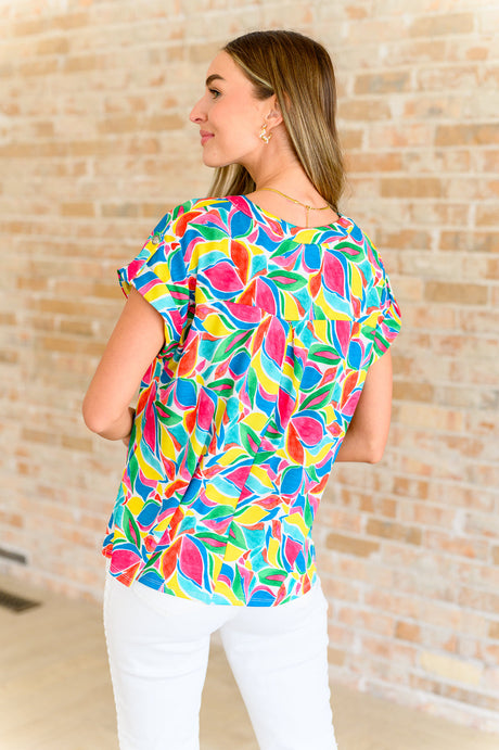 Lizzy Cap Sleeve Top in Emerald and Teal Mod Floral - Liarian Unlimited Boutique
