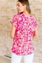 Blusa de manga corta Lizzy con estampado floral rosa y melocotón