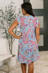Lizzy Forever Flutter Sleeve Dress in Blue and Pink Paisley Floral