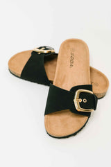 Lizzy Slip On Buckle Strap Sandal in Black