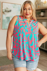 Camiseta sin mangas Lizzy en filigrana aguamarina y rosa