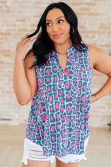 Lizzy Tank Top in Mint and Pink Leopard - Liarian Unlimited Boutique