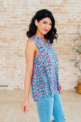 Lizzy Tank Top in Mint and Pink Leopard - Liarian Unlimited Boutique