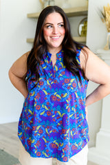 Lizzy Tank Top in Royal and Red Abstract - Liarian Unlimited Boutique