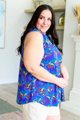 Lizzy Tank Top in Royal and Red Abstract - Liarian Unlimited Boutique