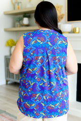 Lizzy Tank Top in Royal and Red Abstract - Liarian Unlimited Boutique
