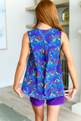 Lizzy Tank Top in Royal and Red Abstract - Liarian Unlimited Boutique