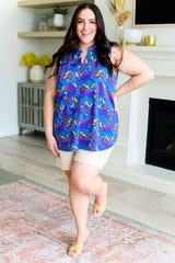 Lizzy Tank Top in Royal and Red Abstract - Liarian Unlimited Boutique