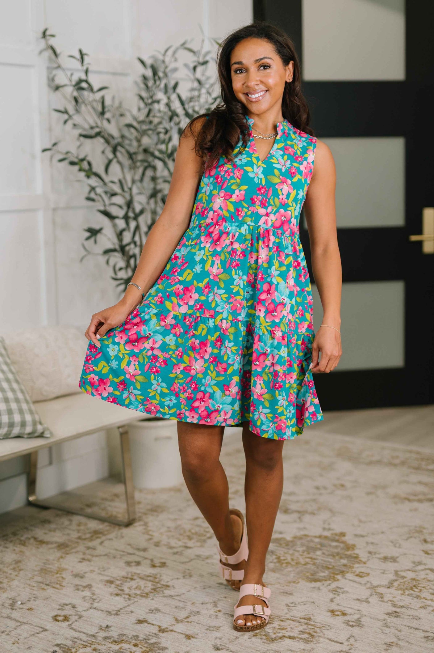 Lizzy Three Tier Tank Dress in Large Ditsy Floral