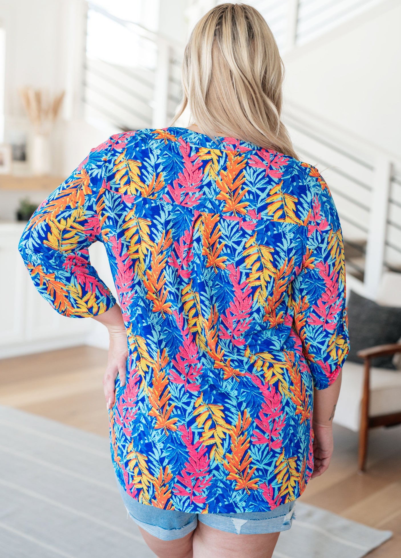 Lizzy Top in Blue and Pink Branches - Liarian Unlimited Boutique