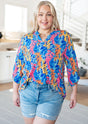 Lizzy Top in Blue and Pink Branches - Liarian Unlimited Boutique