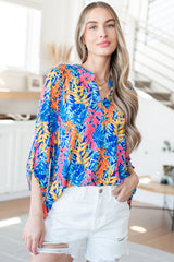 Lizzy Top in Blue and Pink Branches - Liarian Unlimited Boutique