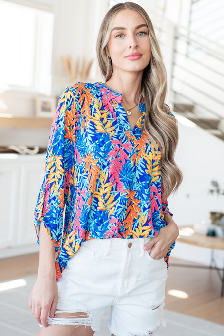 Lizzy Top in Blue and Pink Branches - Liarian Unlimited Boutique