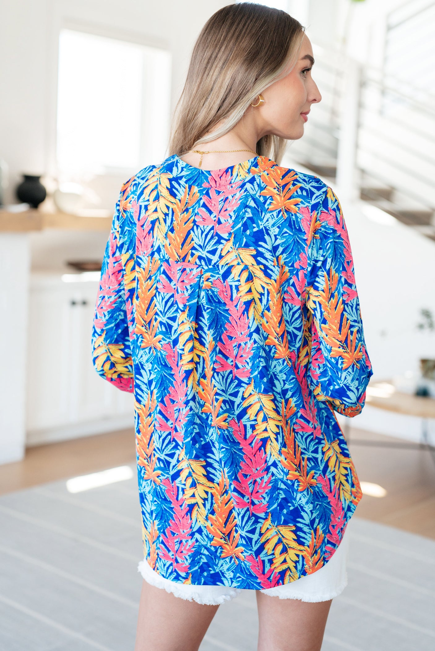 Lizzy Top in Blue and Pink Branches - Liarian Unlimited Boutique