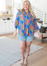 Lizzy Top in Blue and Pink Branches - Liarian Unlimited Boutique