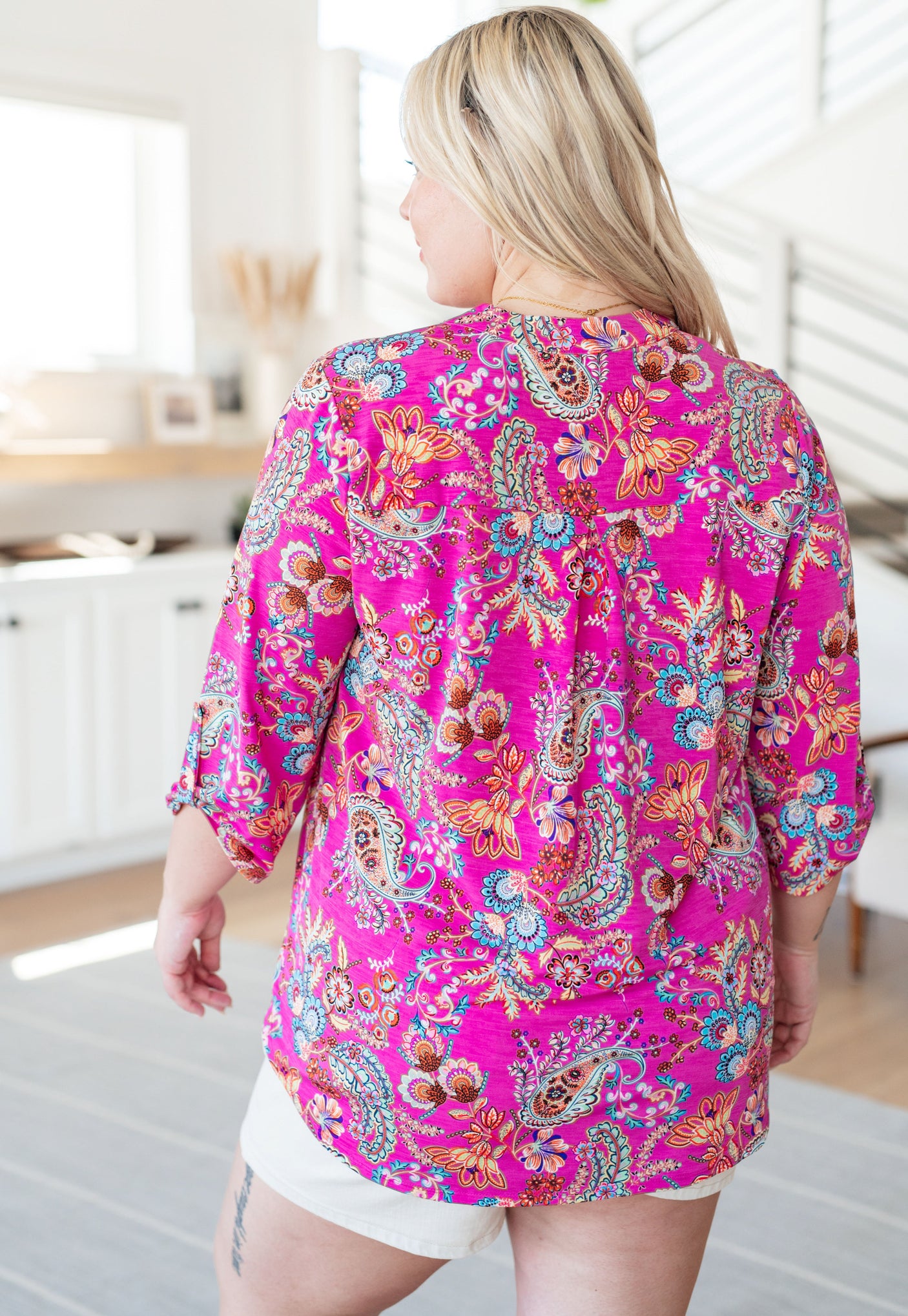 Lizzy Top in Magenta Floral Paisley - Liarian Unlimited Boutique