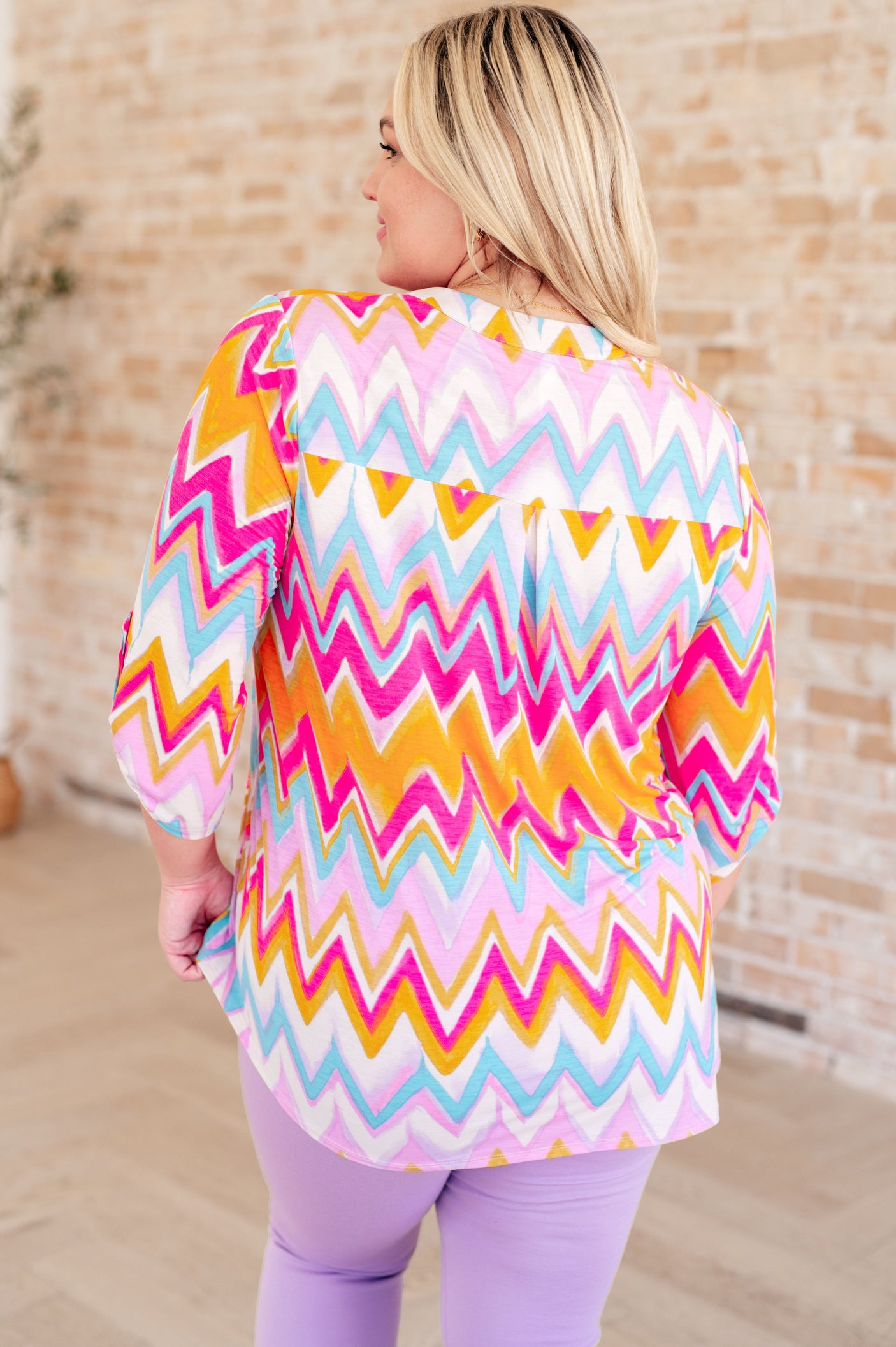 Lizzy Top in Orange Multi Chevron - Liarian Unlimited Boutique