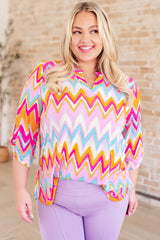 Lizzy Top in Orange Multi Chevron - Liarian Unlimited Boutique