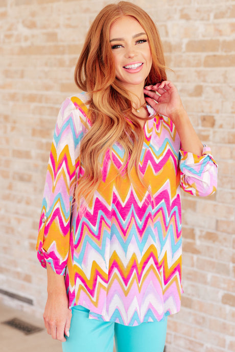 Lizzy Top in Orange Multi Chevron - Liarian Unlimited Boutique