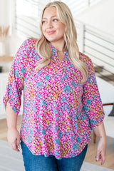 Lizzy Top en rosa y aguamarina con estampado floral
