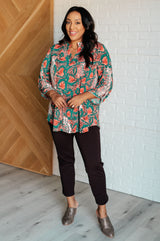 Lizzy Top con estampado de serpiente verde azulado