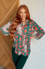 Lizzy Top con estampado de serpiente verde azulado