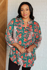 Lizzy Top con estampado de serpiente verde azulado