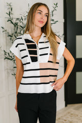 Lonely Traveler Striped Quarter Zip Vest in White - Liarian Unlimited Boutique