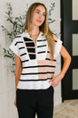 Lonely Traveler Striped Quarter Zip Vest in White - Liarian Unlimited Boutique