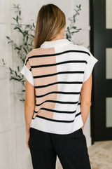 Lonely Traveler Striped Quarter Zip Vest in White - Liarian Unlimited Boutique