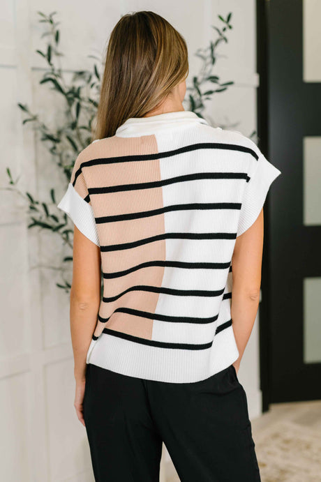 Lonely Traveler Striped Quarter Zip Vest in White