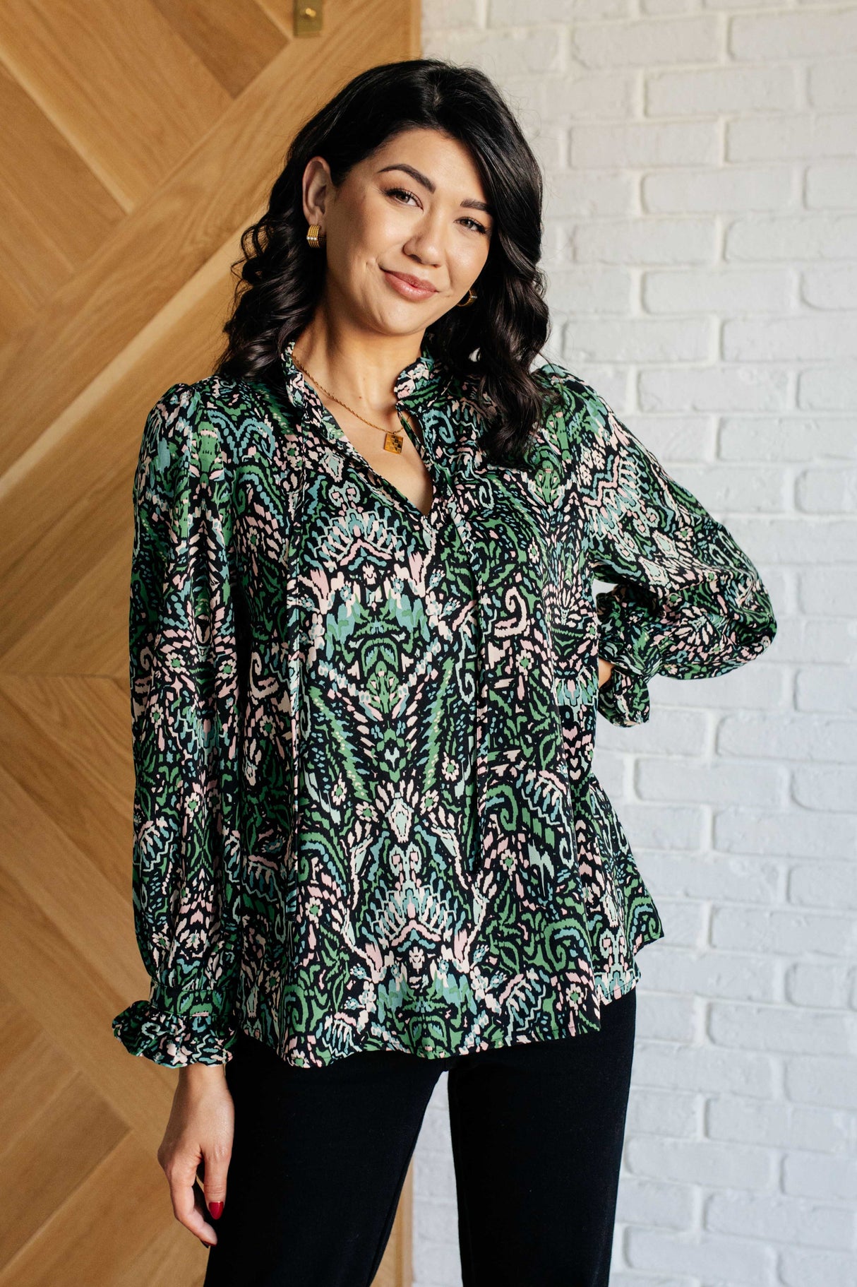 Blusa con estampado de damasco Looking Out