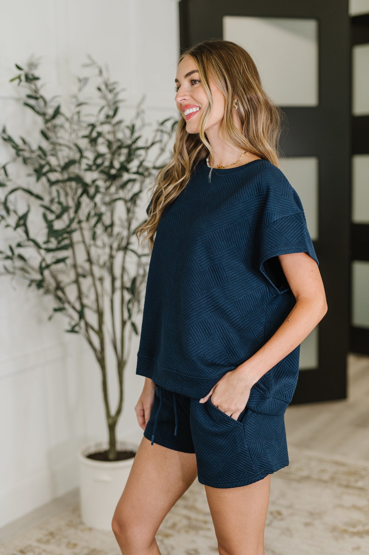 Top acolchado Love on the Loose en azul marino