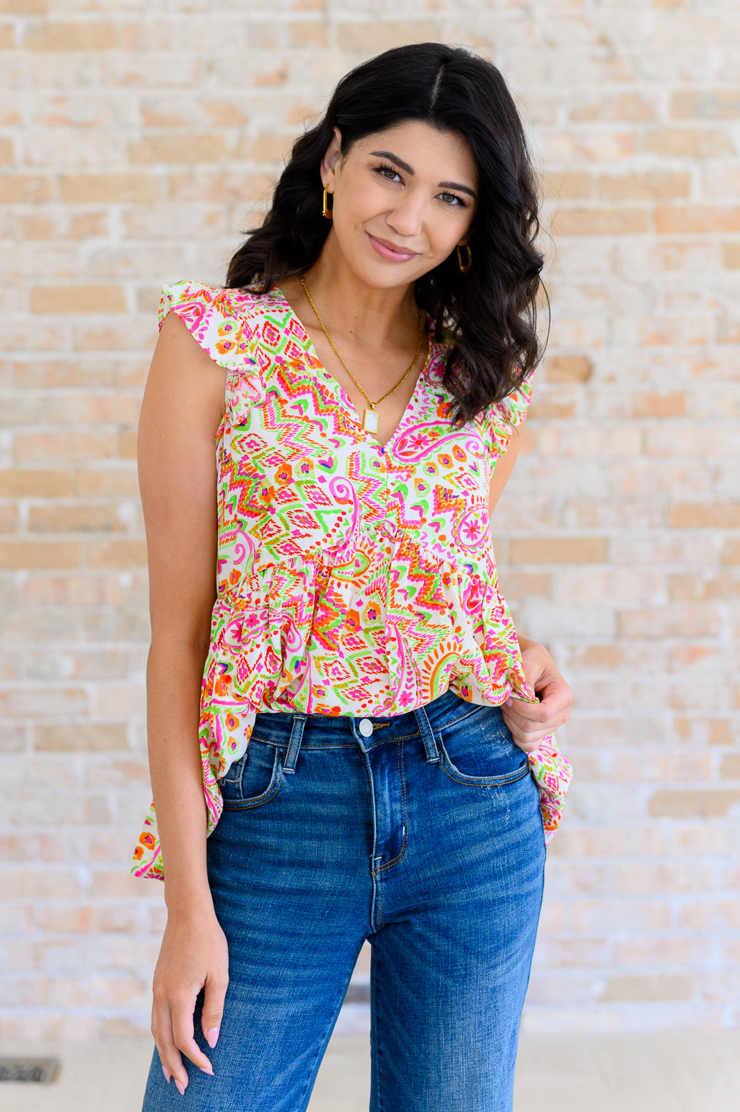 Top Lucy con ojales en marfil multi