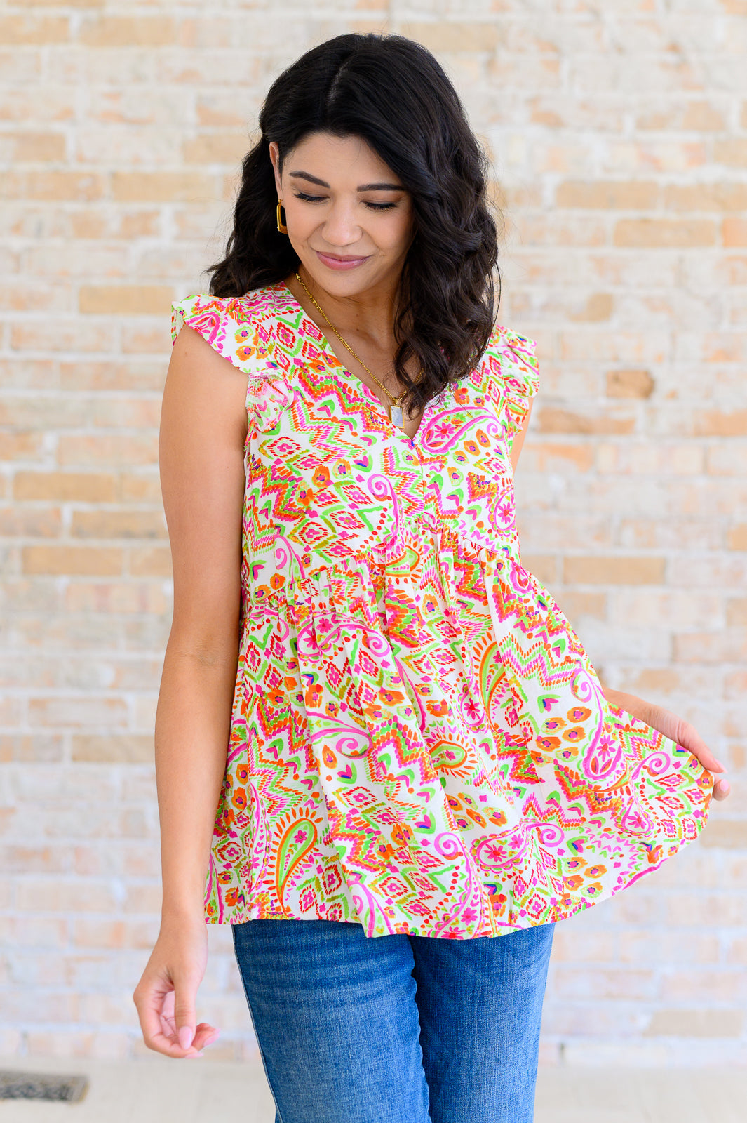 Top Lucy con ojales en marfil multi