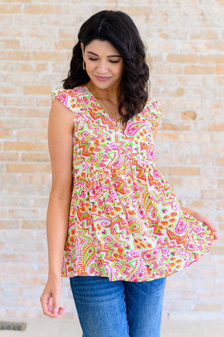 Top Lucy con ojales en marfil multi