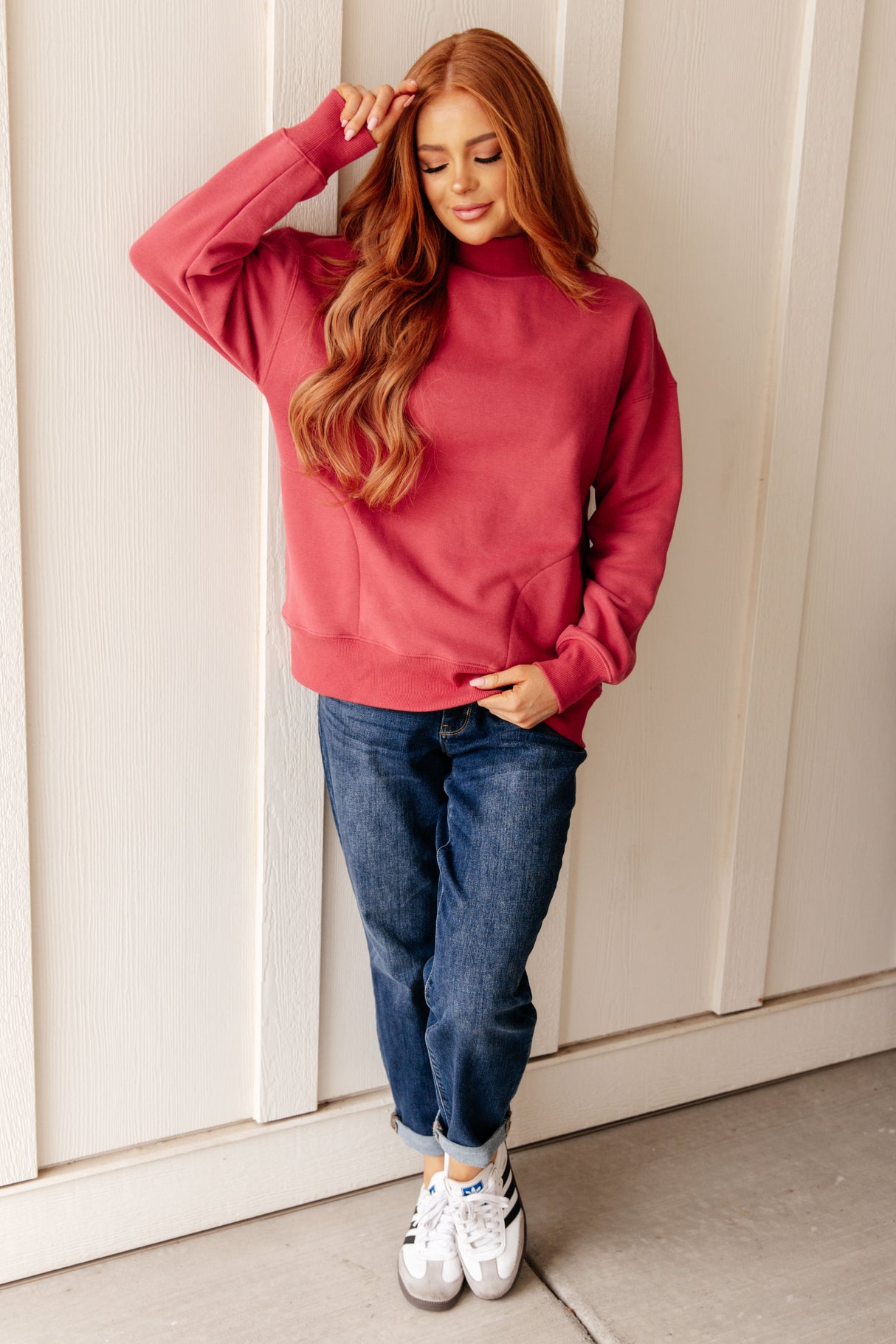 Make No Mistake Mock Neck Pullover in Cranberry - Liarian Unlimited Boutique