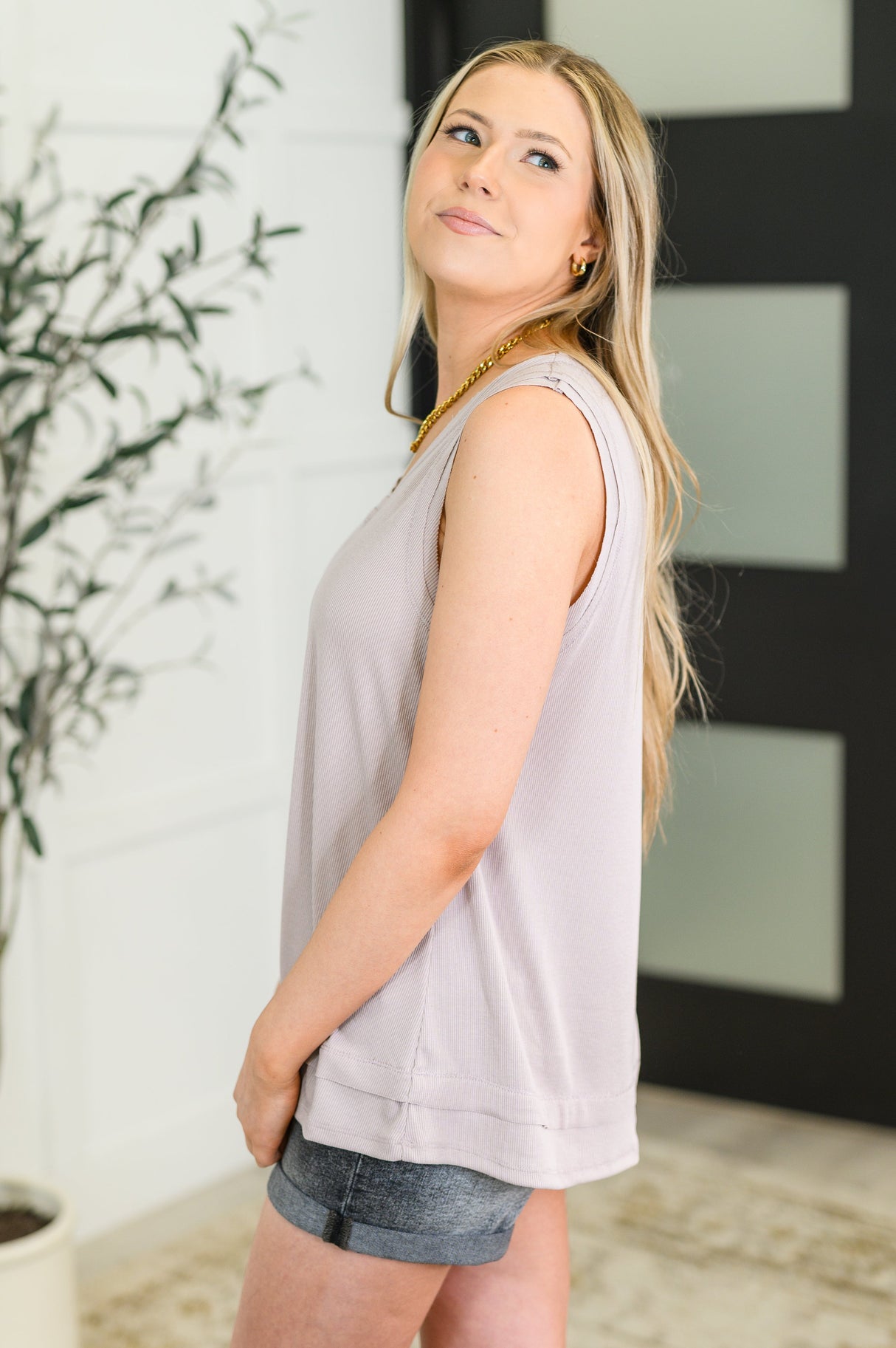 Camiseta de punto relajada Mellow Muse en gris perla
