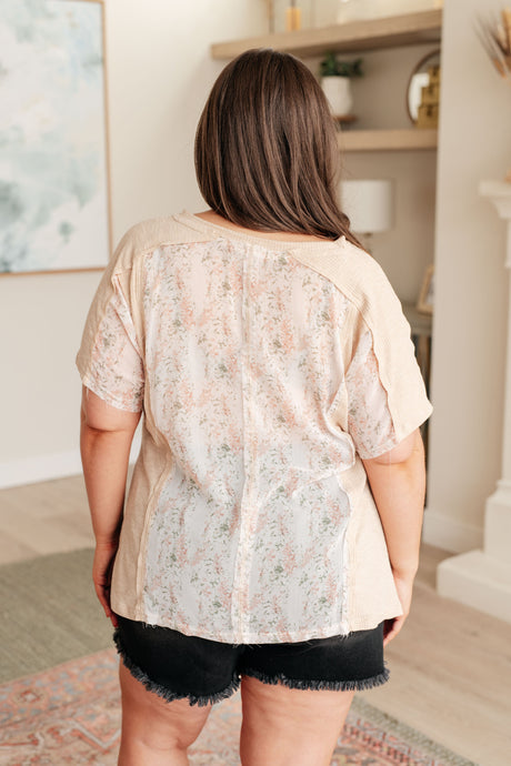 Mention Me Floral Accent Top in Toasted Almond - Liarian Unlimited Boutique