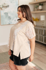 Mention Me Floral Accent Top in Toasted Almond - Liarian Unlimited Boutique